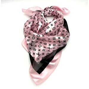 41" Louis Vuitton Monogram Pink & Black Silk Scarf